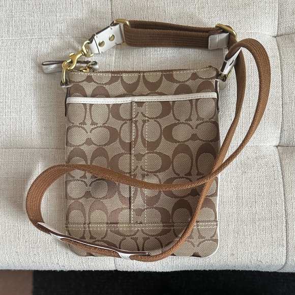 Coach Handbags - Coach Khaki and Cream Signature Crossbody Bag
